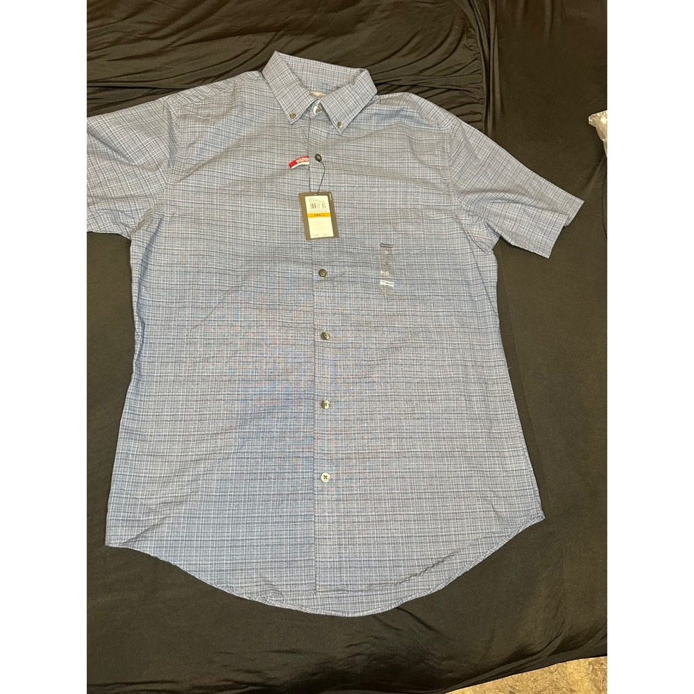 Van Heusen Flex Mens Sm Blue Underground Non Iron Short Sleeve Button Down Shirt